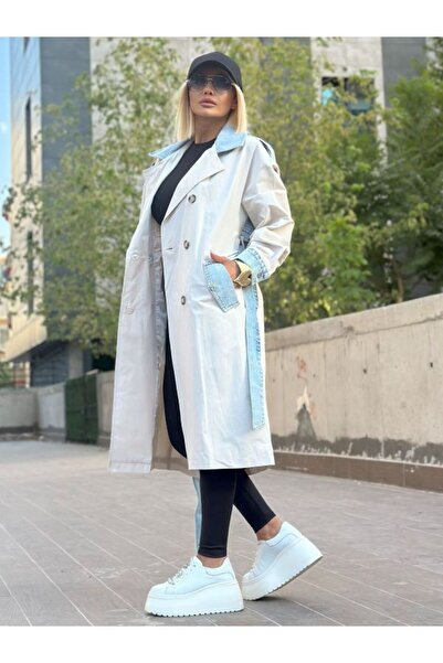 Robin 87077 Jean Detailed Long Trench Stone