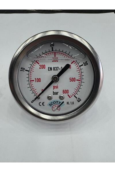 SCOTT Ø 63 mm Gliserinli Tip Manometre 1/4'' Arkadan Bağlantılı 304 Inox Piri...