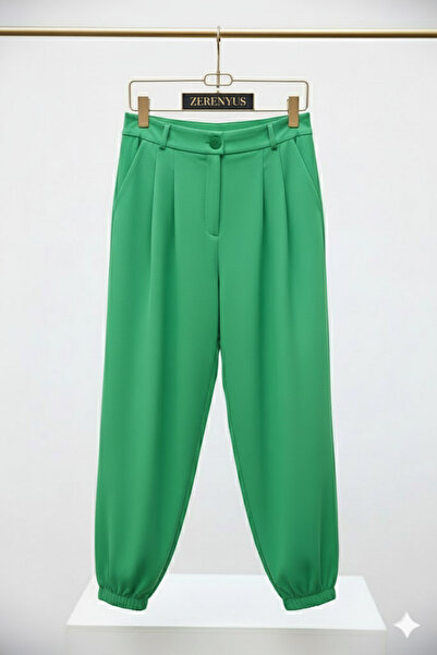 Zerenyus Green Wide Leg Elastic Shalwar Type Trousers