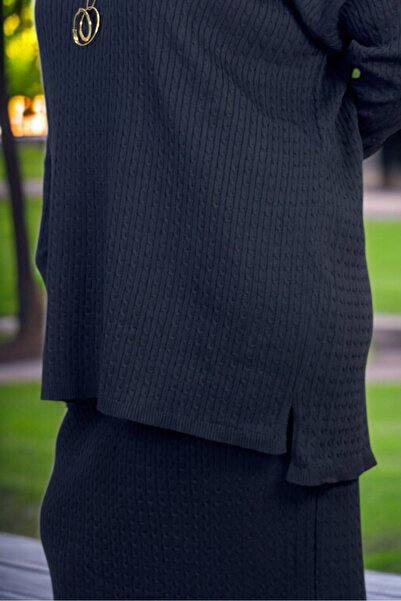 yagmurberen Hair Braiding Pattern Circular Necklace Long Sleeve Blouse Elastic Waist Skirt Plus Size Mercerized Double Set