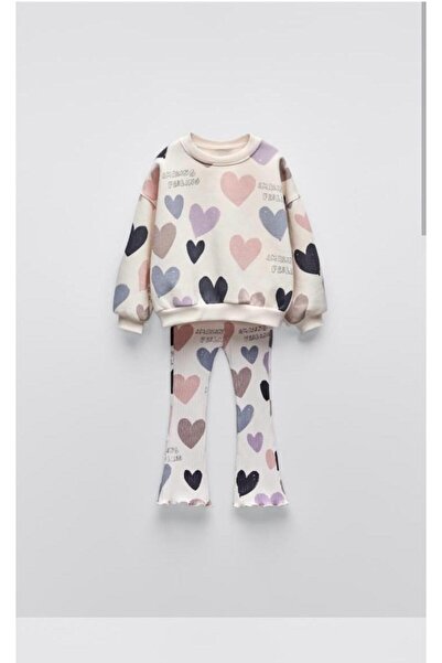 YİGİT BUTİK Yigit Boutique Colorful Heart Printed Girls' Set with Tights