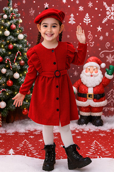 aden kids Κόκκινο φόρεμα για κορίτσια 3-8 ετών - προσαρμοσμένα σχέδια στην αρχή με καπέλο, ζώνη,