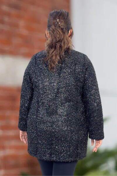 yagmurberen Silvery Yarn Knitted Long Sleeve Unclosed Cardigan Jacket