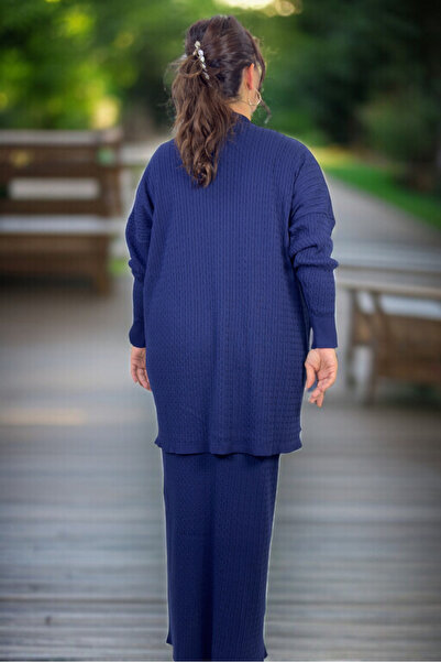 yagmurberen Hair Braiding Pattern Circular Necklace Long Sleeve Blouse Elastic Waist Skirt Plus Size Mercerized Double Set