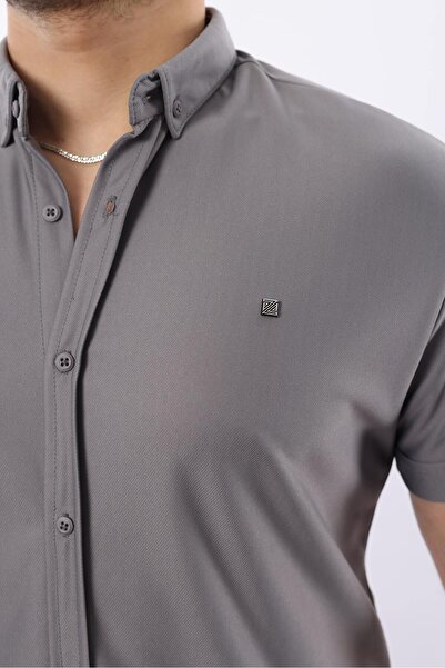 comstar Men's Short Sleeve Slim Fit Summer Basic Tight Smoked Shirt