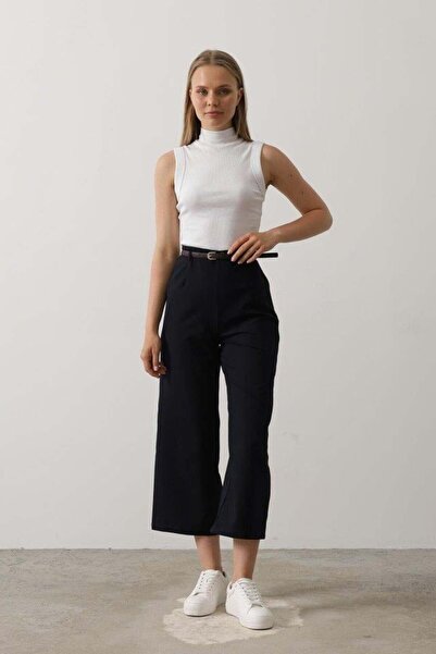 GENCULUS Belt Clip Detailed Trousers Navy Blue