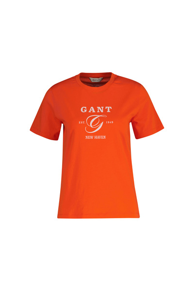 Gant Kadın Turuncu Regular Fit Bisiklet Yaka Logolu T-Shirt