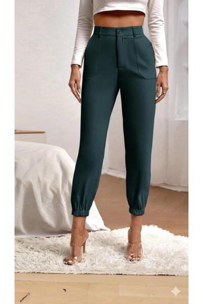 ALPACO Γυναικείο παντελόνι κρεπ εισαγωγής με ψηλόμεσο ελαστικό πόδι με τσέπες