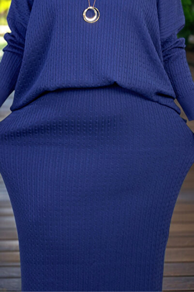 yagmurberen Hair Braiding Pattern Circular Necklace Long Sleeve Blouse Elastic Waist Skirt Plus Size Mercerized Double Set