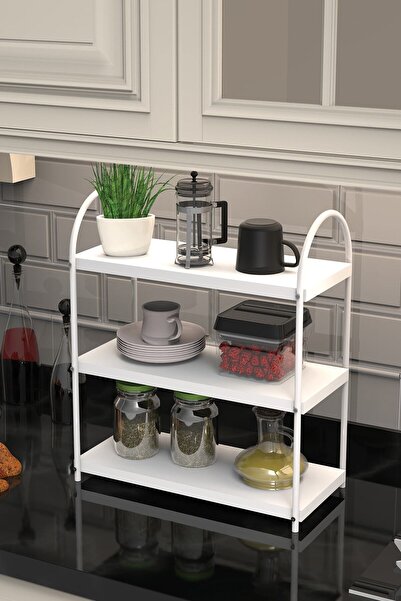 Avmpark Bello Tezgah Üstü 3'lü Oval Mutfak Rafı Beyaz- Beyaz