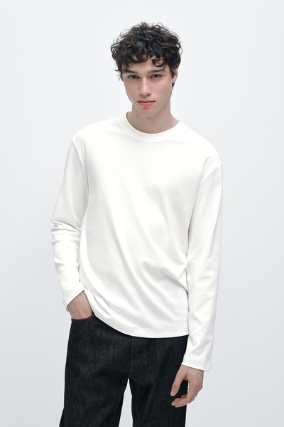 Massimo Dutti Uzun kollu orta boy pamuklu t-shirt