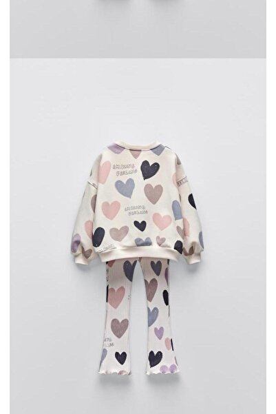 YİGİT BUTİK Yigit Boutique Colorful Heart Printed Girls' Set with Tights