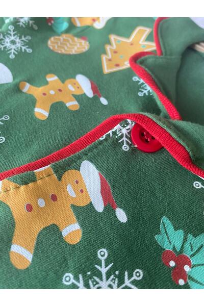 minilovebaby New Year Baby Pajamas Set Cookie Man Printed Green 100% Cotton with Santa Hat