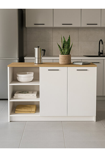 dorpek Peres Mutfak Ada Mutfak Dolabı Çok Amaçlı Ada Dolap 150cm Beyaz