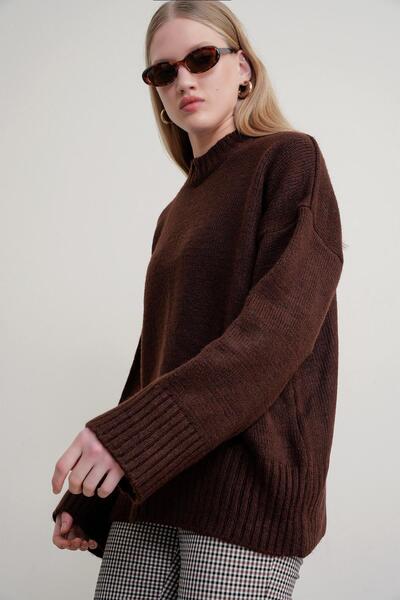 Mixray 6925 Women's Wide Sleeve Soft Textured Knit Sweater Light Brown