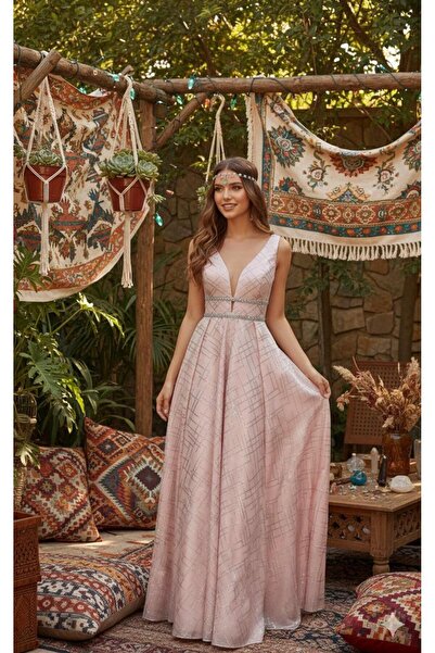 SO LAYD Simli Maxi Boy Tafta Abiye Elbise 5097