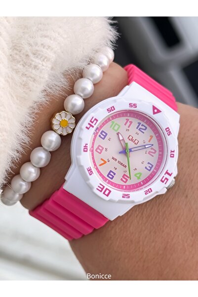 Q&Q Pink Silicone Corded 10 Bar Waterproof Girl's Wristwatch - Pool and Sea Use