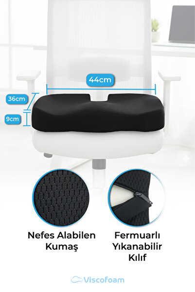 Viscofoam Ortopedik Oturma Minderi Hemeroid Kuyruk Sokumu Coccyx Oturma Minderi Visco Minder Siyah