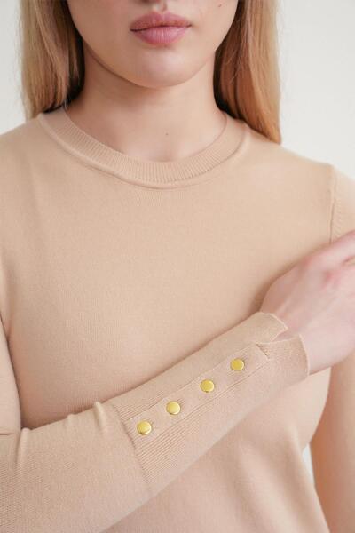 Mixray 6736 women's crew neck drop shoulder knit sweater - camel