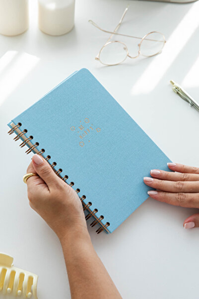 PAPERORA A5 Spiralli Sert Kapak Keten Noktalı Tarihsiz Not Defteri Mavi