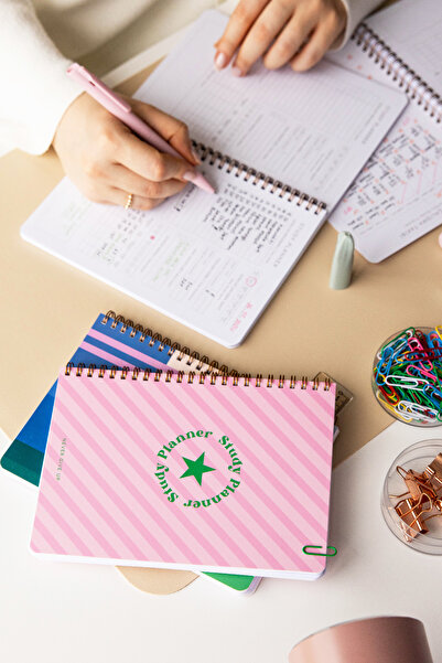 PAPERORA A5 Spiralli Ders Çalışma Planlayıcısı - Study Planner - Sınava Hazırlık AYT-TYT-KPSS-ALES-YDS Pembe