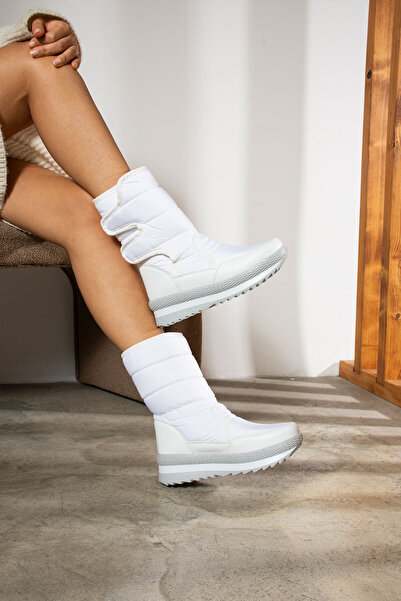 Nstil Λευκές παιδικές μπότες χιονιού για ενήλικες - Γούνινο εσωτερικό σχέδιο, Velcro, Αντιολισθητική σόλα, Unisex 802