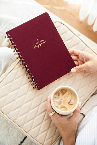 PAPERORA A5 Spiralli Sert Kapak Keten Düz Çizgisiz Tarihsiz Not Defteri Bordo