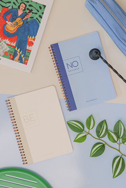 PAPERORA A5 Spiralli Karton Kapak Kareli Okul Defteri 80 yaprak 2'li Set - Ders Programlı - Lacivert/Bej