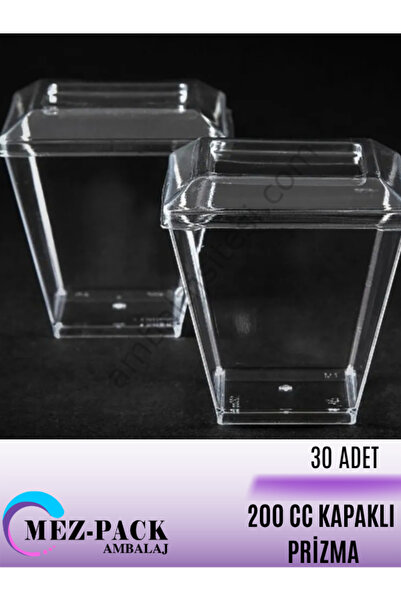 MEZ-PACK PRİZMA KASE 30 ADET 200 CC KUBİK MAGNOLYA KASE KAPAKLI