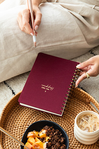 PAPERORA A5 Spiralli Sert Kapak Keten Noktalı Tarihsiz Not Defteri Bordo