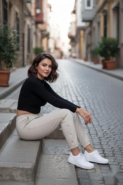 Mossta Beige Sweatpants with Elastic Legs and Plackets