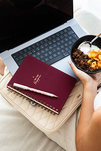 PAPERORA A5 Spiralli Sert Kapak Keten Çizgili Tarihsiz Not Defteri Bordo