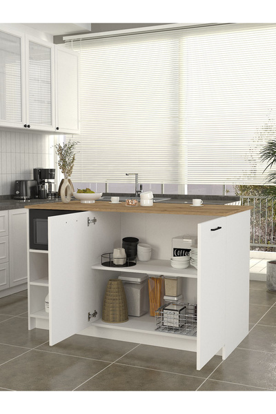 dorpek Peres Mutfak Ada Mutfak Dolabı Çok Amaçlı Ada Dolap 150cm Beyaz