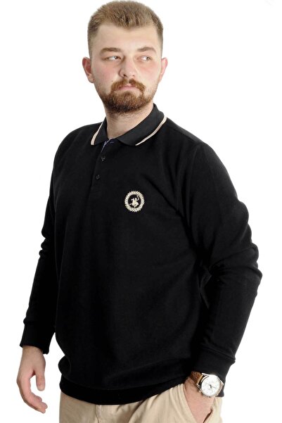 ModeXL Μαύρο ανδρικό πόλο φούτερ μεγάλου μεγέθους - Thessaloniki Horse 23440