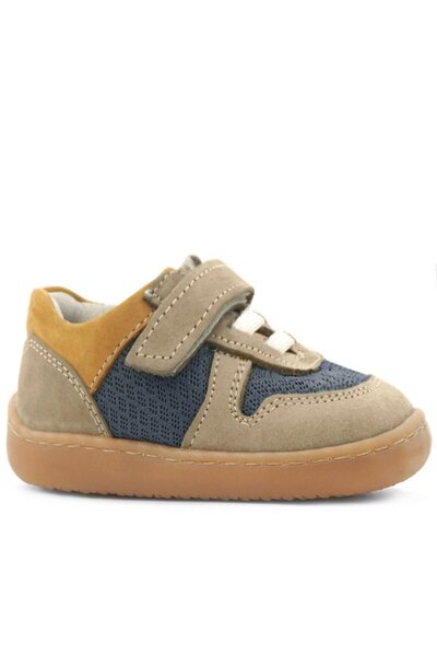 Rakerplus Bob Genuine Leather Sand Color Barefoot Velcro Elastic Baby Sneaker Shoes