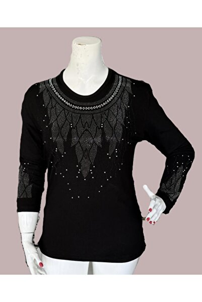 Gündoğan Πολυτελής πέτρα κεντημένη με τριφύλλι υφασμάτινη μπλούζα μακρυμάνικη...