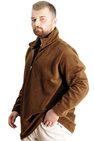 ModeXL Mode XL Ανδρικός ιδρώτας polo γιακάς με μισό φερμουάρ Polar 22548 καφέ