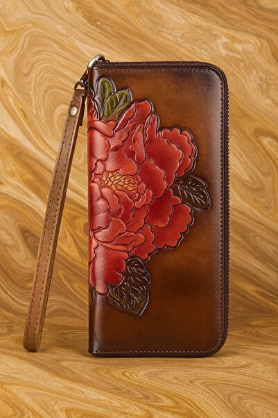 Mychicbeautybag Dazzling Peony leather women's wallet Portofel din Piele naturala