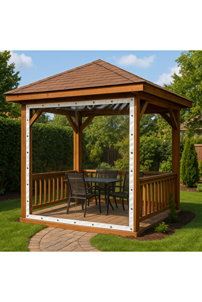 içel çadır Ölçülerle İthal Şeffaf Cam Mikası Branda Kuşgözü Kapsüllü - 0.8 mm Balkon, Teras,Kış Bahçesi, Perde