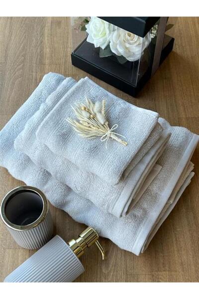 The Mia Fine Cotton Beige Towel Set 3 Pieces