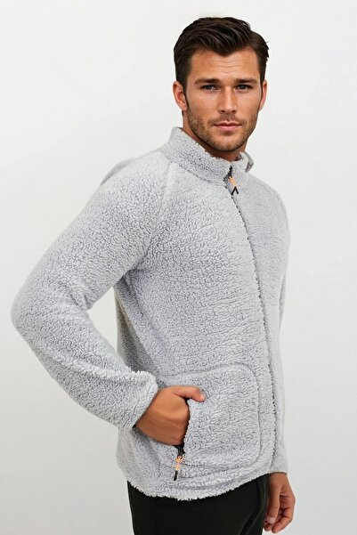 OXVİN Softshell Wool Plush Fur Lamb Welsoft Jacket with Bone Zipper and 3 Pockets Detail (Full Size)