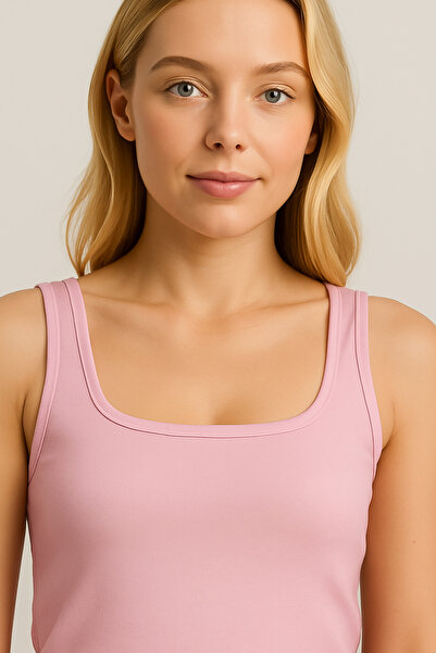 Jewia 490 PEMBE U YAKA LİKRALI PAMUK ATLET