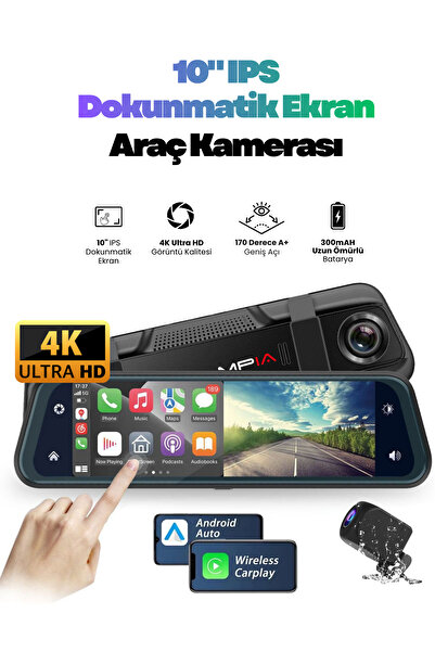 MPIA 10" Dokunmatik 4K Android Auto Car Play / Wi-Fi / BT TF Kartlı Çift Lens...