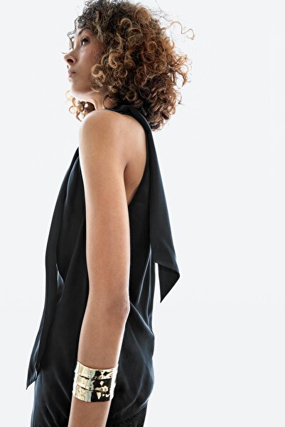 Massimo Dutti Bağcıklı ve degaje yaka ipek karışımlı top