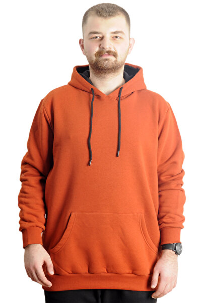 ModeXL Ανδρική τσέπη καγκουρό με κουκούλα - Plus Size Basic 20562 Cinnamon