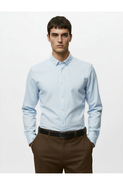 Koton Κλασικό πουκάμισο με μισό ιταλικό γιακά με μακρύ μανίκι και λεπτή εφαρμογή