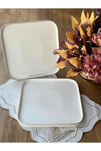 ROSSEV Porcelain Gilded Square Presentation Plate Set of 2