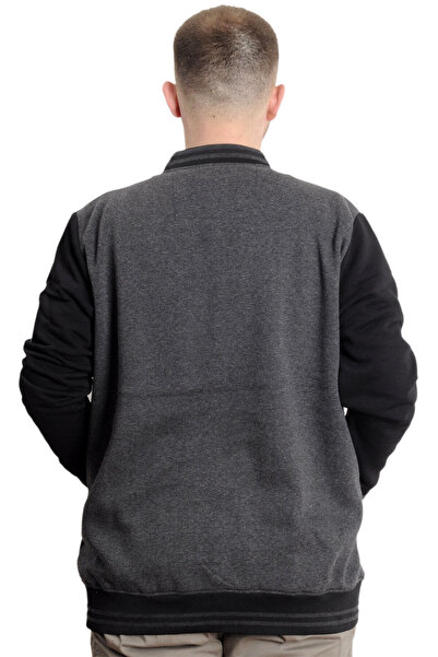 ModeXL Mode XL Large Size Men's College Coat Zippered Embroidered Jacket 23633 Anthracite