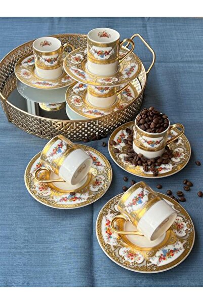 ROSSEV Türk Kahve Fincanı 24K Fruta 6 Kişilik 12 Parça