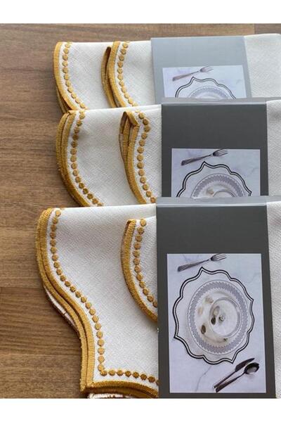 ROSSEV Σετ 6 χρυσών πιάτων και χαρτοπετσέτας σκαλιστό